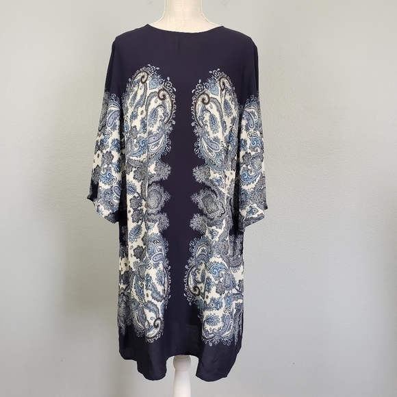 H&M Paisley Print Shift Dress Viscose Boho Lightweight Blue Sz 14 - Picture 2 of 9